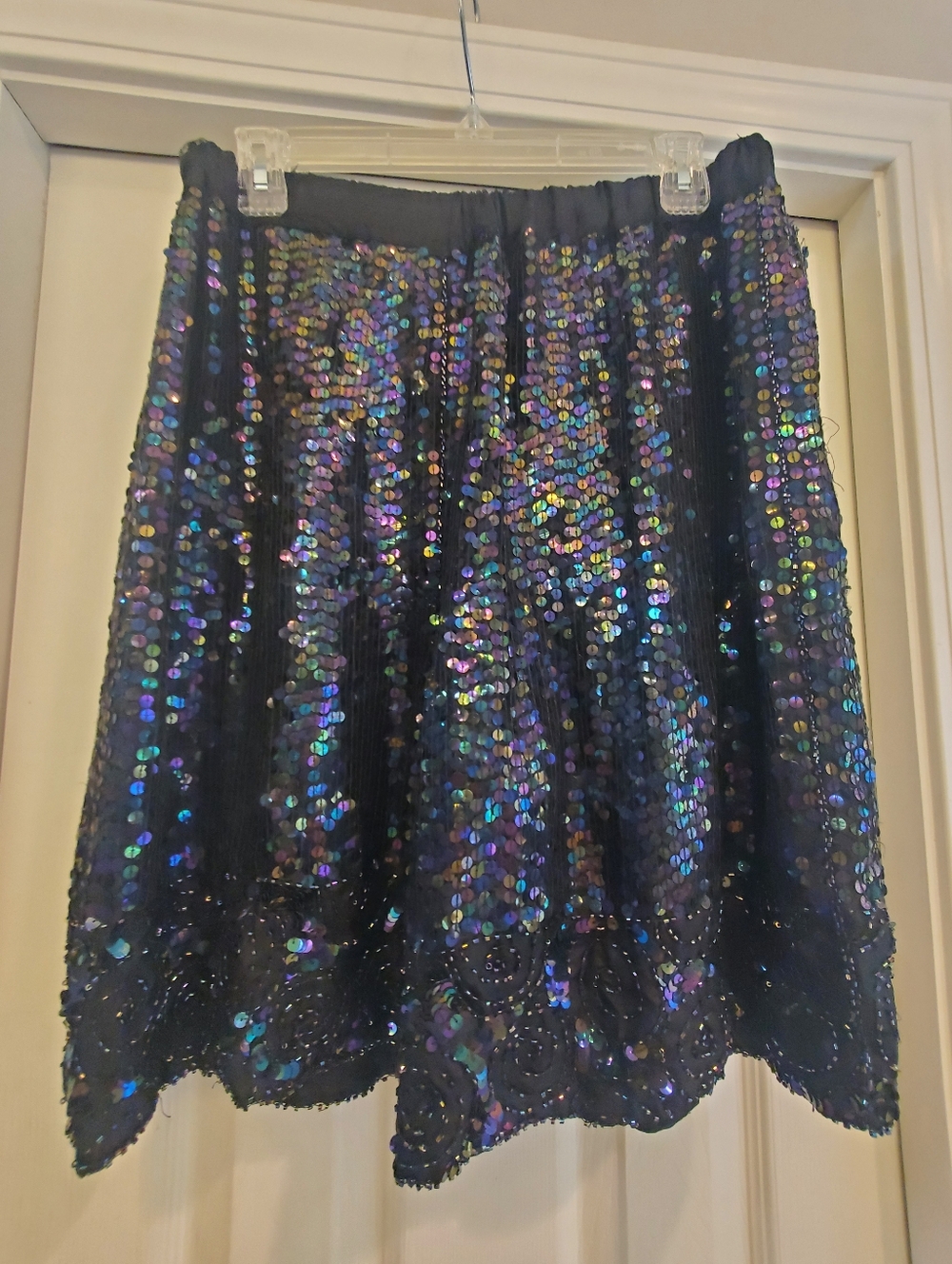 Black Iridescent Silk & Sequin Women’s Wide Leg Shorts